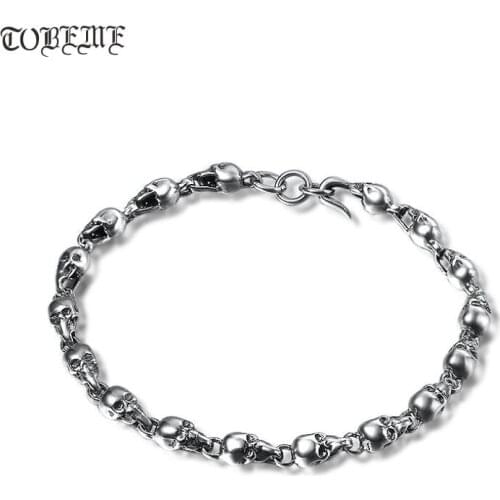 100% 925 Silver Skull Bracelet Vintage Sterling Silver Skeleton Chain Bracelet Real Pure Silver Skull Bracelet Jewelry Gift