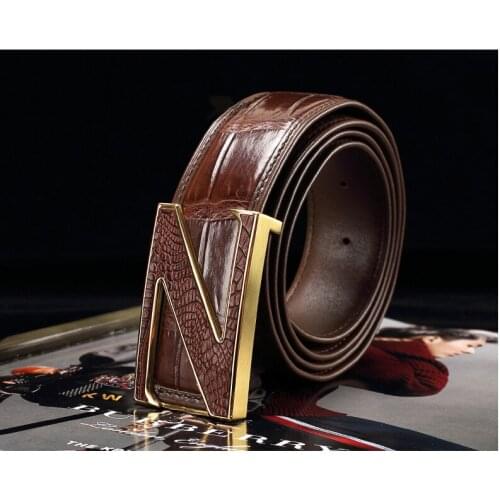 100% real genuine crocodile belly skin men belt with high end quality stainless steel buckles in gold silver colors