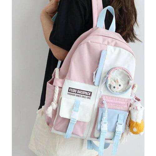 2021 Preppy Backpack for Women Waterproof Candy Colors Backpacks Fancy High School Bags for Teenage Girls Cute Travel Rucksack