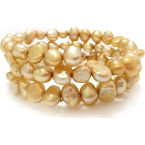 7.5-8 inches 8-9mm Champagne Natural Baroque Nugget Pearl Memory Wire Bracelet