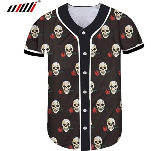 UJWI Spring Man New Fashion Short Baseball Shirt 3D Printing Rose skull Cool Large Size Tops Tees Unisex Tops