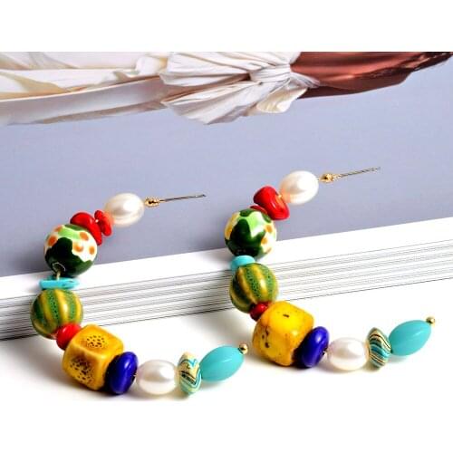 Bohemian Circle Round Acrylic Drop Earrings For Womens Fashion Statement Resin Beads Charm Earrings Party Jewelry