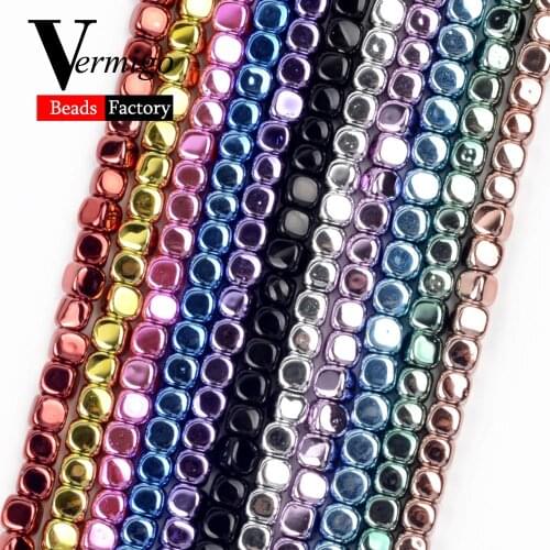 Natural Stone Beads 4*4mm Square Shape Plating Hematite Beads For Jewelry Making Jewelry For Women Diy Bracelets 15'' Wholesale