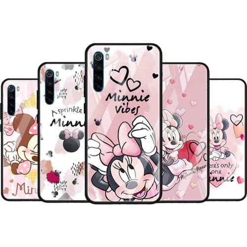 Pink Minnie Cartoon Cute for Xiaomi Redmi K40 K30 K20 Pro Plus 9C 9A 9 8A 7 Luxury Shell Tempered Glass Phone Case Cover