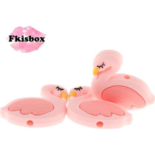 Fkisbox 15pcs Mini Flamingo Silicone Swan Beads Bpa Free Newborn Pacifier Chain DIY Baby Teething Necklace Christmas Decoration