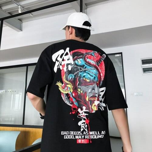 High-quality Japanese short-sleeved t-shirt male tide brand 5 points sleeve hip-hop loose ins style oversize harajuku T-shirt