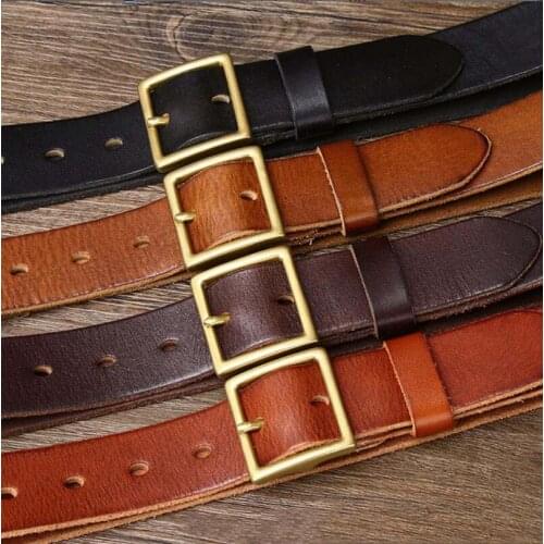 Personalized Fashion retro Couple Style Copper Buckle Belt Leather Pin Buckle Pure Cowhide Korean Unisex Belt