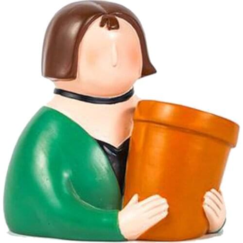 Resin Succulent Pots Cute People Figure Plant Planters with Drainage (Plants Not Included)
