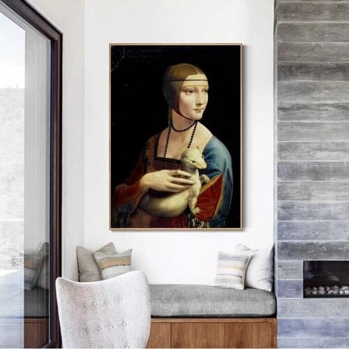 The Lady With An Ermine Canvas Paintings On The Wall By Leonardo Da Vinci Famous Wall Art Posters And Prints Cuadros Wall Decor