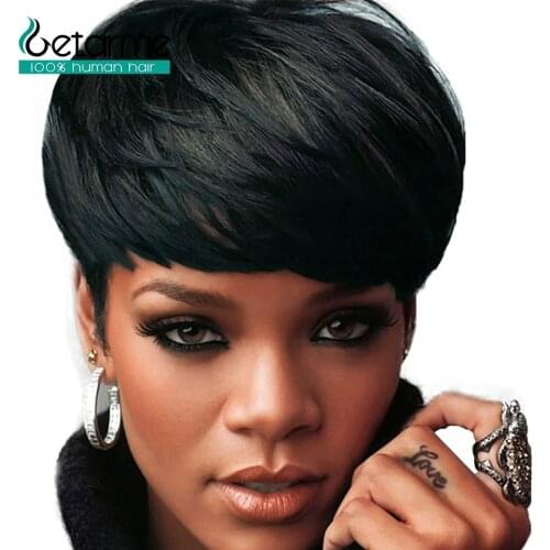 Short Bob Wig With Bangs Pixie Cut Brazilian Human Hair Wigs Remy Full Manchine Cheap Wigs For Black Women