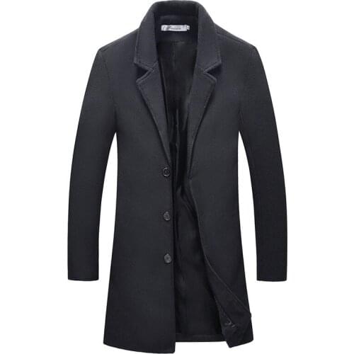 Flat-laying jacket autumn and winter new woolen coat mens mid-length slim solid color lapel jacket large size windbreaker