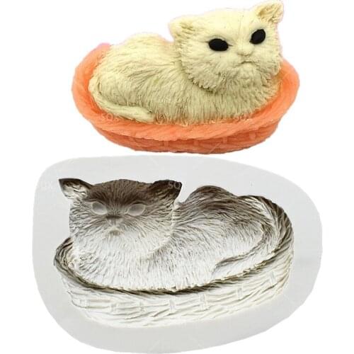Cute 3D Cat in the basket Silicone Fondant Mould Cake Decorating Baking Tools Kitchen Accessories SQ15302