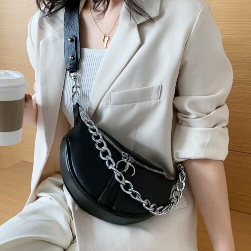 Fashion Womens Belt Bag Big Capacity PU leather Metal Chain Sum Per Band Fanny Pack Bananka Satchel Belly Band Waist Bag