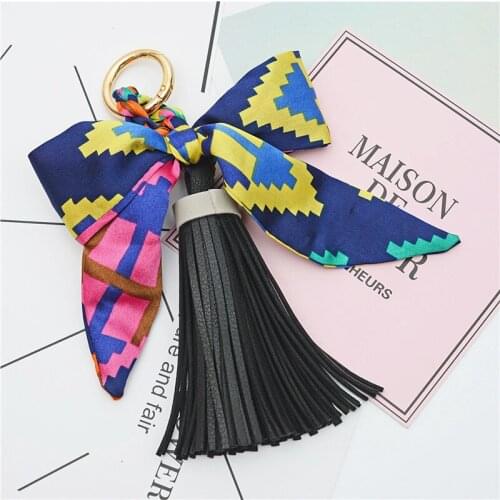 Trendy Smooth Ribbon Bow Keychain Korean Leather Tassel Key Pendant Girl Fashion Western Style Backpack Mobile Phone Pendant