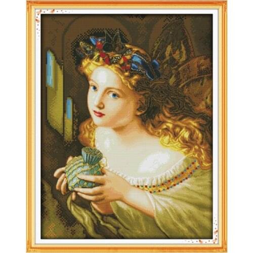 Girl with golden hair cross stitch kit people 18ct 14ct 11ct count print canvas stitches embroidery DIY handmade needlework