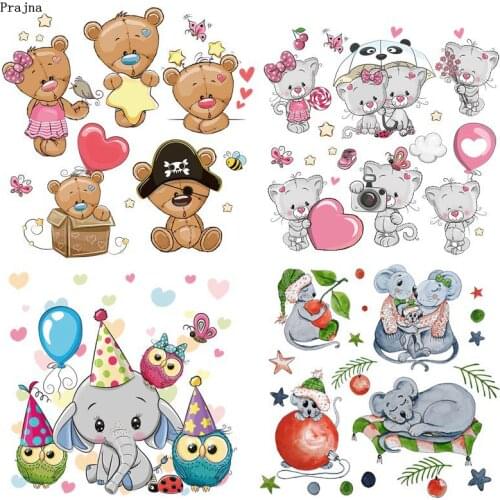 Prajna Cute Cartoon Animal Patch Stickers Iron On Transfers For Clothes Stripes Heat Transfer Thermal Hot Vinyl Applique Ironing
