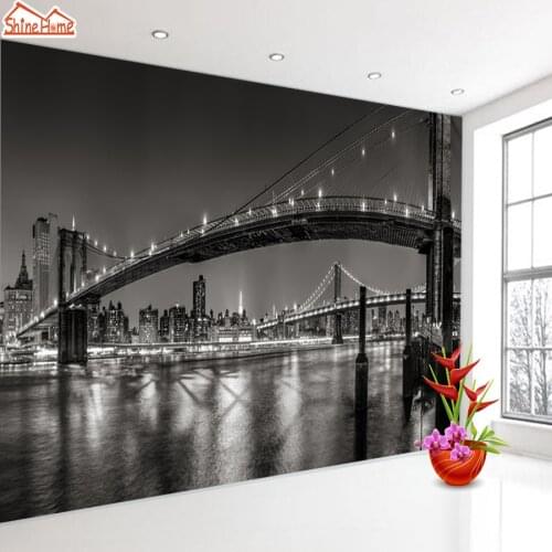 New York Bridge Black White Night City 3d Wallpapers for Living Room Wall Paper Papers Home Decor Self Adhesive Vinyl Mural Roll