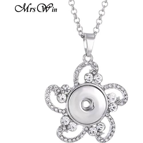 New 18mm Snap Jewelry Rhinestone Flower Snap Button Pendant Necklace for Women Fit 18mm 20mm Snap Buttons Jewelry