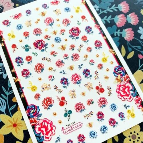 Newest TSC sereis TSC-114 Fresh flowers 3d nail art sticker nail decal stamping export japan designs rhinestones decorations