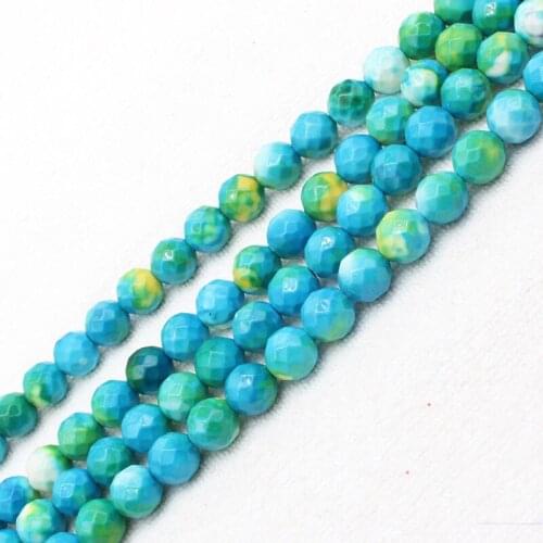 Wholesale Faceted 8mm Green&Blue Snow Jaspers Round Loose Beads 15" bjf21, For Jewelry making, can mixed wholesale