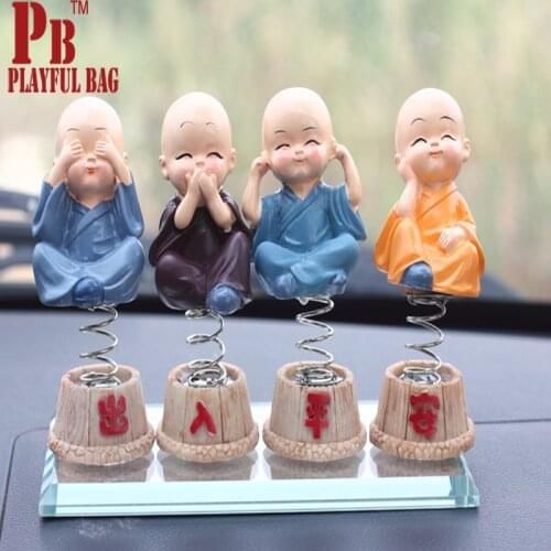 PB Playful bag 4pcs Funny little monk shook his head ornaments car resin Mini r lovely action figure creative car decoration