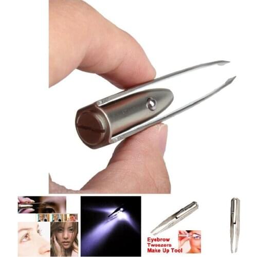 Led Eyebrow Tweezers Stainless Steel Eyelash Eyes Hair Tweezers with LED Light Hair Removal Beauty Makeup Tool With Battery