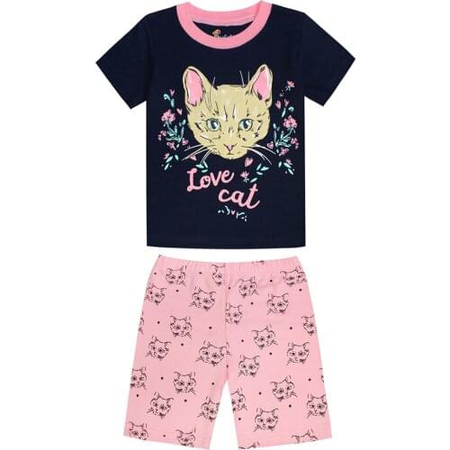 Girls Pajamas 100% Cotton Summer Fashion Short Sleeve Pajama Sets Animal Picture Kids Sleepwear 2-8 Years Pyjamas Home Wear