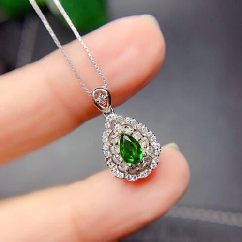 Natural green diopside pendant S925 silver Natural gemstone Pendant Necklace trendy Lovely water drop women gift fine jewelry