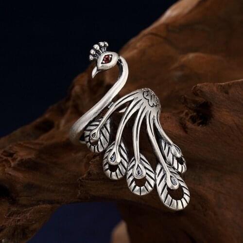 Exaggerated Handmade Big Peacock Rings Finger Jewelry For Women Retro Gothic Punk Creativity Jewelry 2021