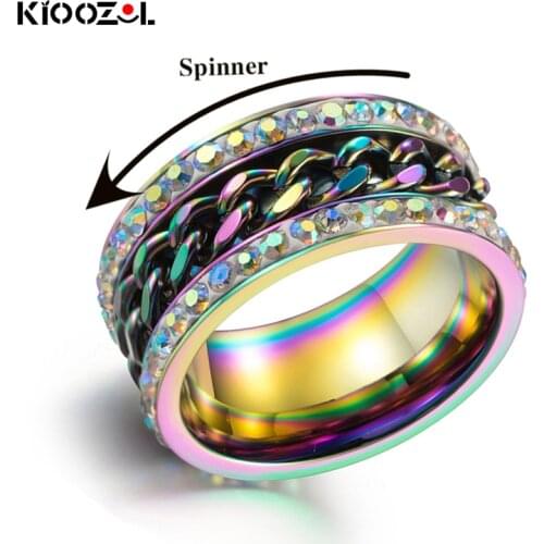 KIOOZOL Luxury Stainless Steel Spark Micro Tiny Crystal Spinner Rings For Men Rock Hip Hop Party Jewelry Accessories 223 KO2