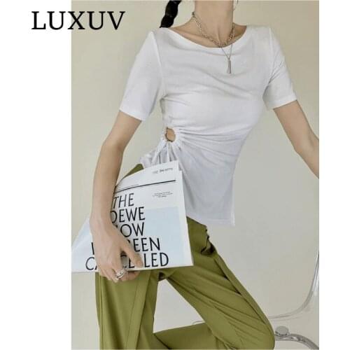 LUXUV Womens Shirts Shorts Sets T-shirt Sweatshirt Oversize Tees Loose Soft Jackets Teenage Summer Sexy Clothing Office Lady