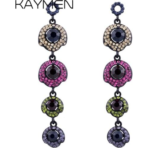 Kaymen New Unique Statement Drop Earrings for Women Colourful Rhinestone Dangle Earrings Wedding Party Jewelry Bijoux EA-03103