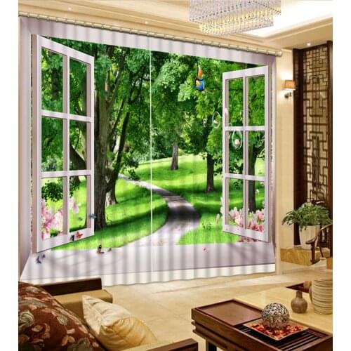 Custom curtains Modern Home Decoration Living Room Curtain Window woods small road Beautiful Photo Fashion Customized 3D Curtain