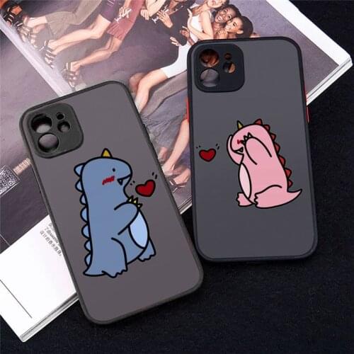 Cute Cartoon Dinosaur Couple Phone Cases matte transparent For iphone 7 8 11 12 plus mini x xs xr pro max cover