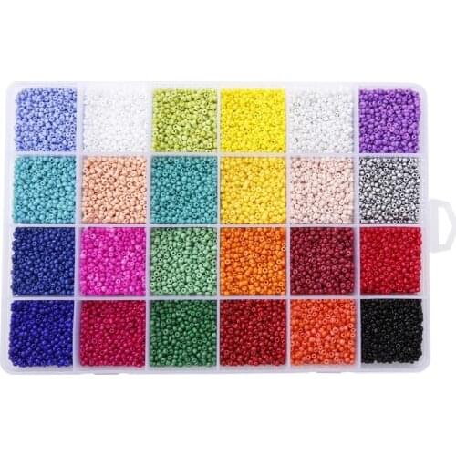 2MM Glass Beads Loose Beads DIY Handmade Bracelet Earring Accessories 24 Grid Boxes about 24000 Pieces Bead Set