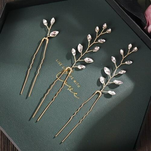 Bridal Rhinestone Hair Sticks 3 pieces Hairwear Bride Crystal Water Drop Headdress Tiaras Wedding Hair Accessories