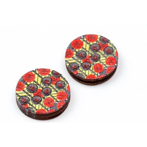 Unique 3D Flower Embossed 16mm Round Coloured Drawing pattern Laser Cut wood Cabochon DIY for Rings, Earring,Brooch,Necklace