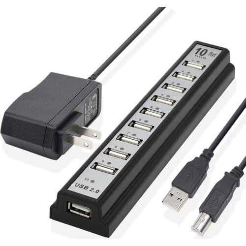 10 Port Keyboard U-disk Mouse USB 2.0 Plastic Splitter Hub Cellphone Charging Cable Adaptor Charger