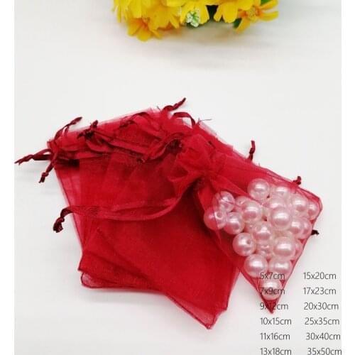 Wine Red Organza Bag Drawstring Pouch Bag Jewelry Box Gift For Earring/Necklace/Ring/Jewelry Display Packaging Bags Organizer