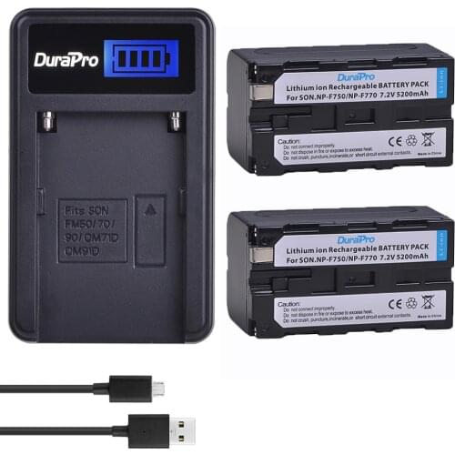 DuraPro 5200mAH NP-F750 NP-F770 Li-ion Camera Battery + LCD USB Charger for Sony NP F970 F960 F550 F570 QM91D CCD-RV100 TRU47E