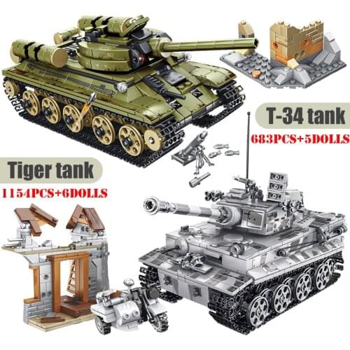 Military Panther Tiger Tank Building Blocks City WW2 Tank Soldier Figures Weapon Army Technical Bricks Toys Children Kids Gifts