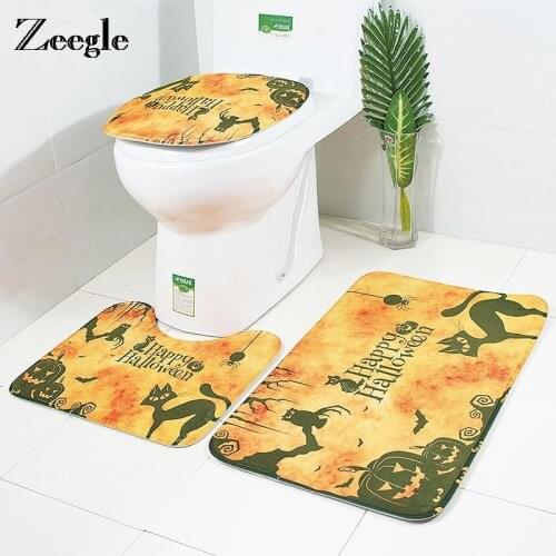 Zeegle Halloween Bath Mat Toilet Rugs Flannel Anti Slip Bathroom Carpets Set Home Toilet Lid Cover Shower Room Rug Floor Mats