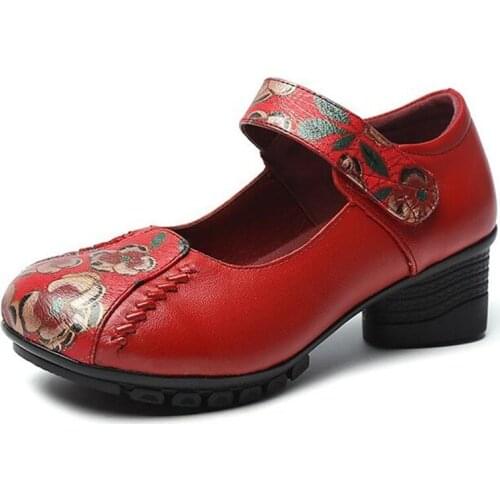 Promotion 2020 Top Cowhide Mother Fashion Shoes Women High Heel Shoes Non-slip Comfort Classic Printing Leather Shoes High Heels