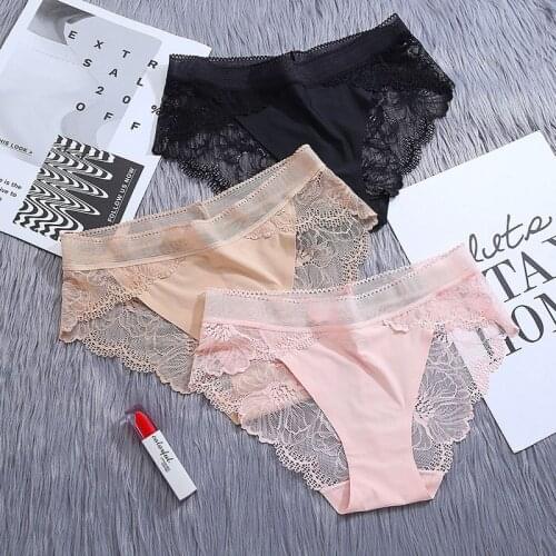 Solid Color Hollow Out Women Underwear Panties Fashion Floral Lace Lady Briefs Mid-Rise Ruffles Underpants 20