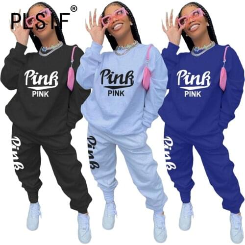 New Popular O Neck Letter Print Pant Set Long Sleeve Sporty Matching Suit Ladies Track Suits