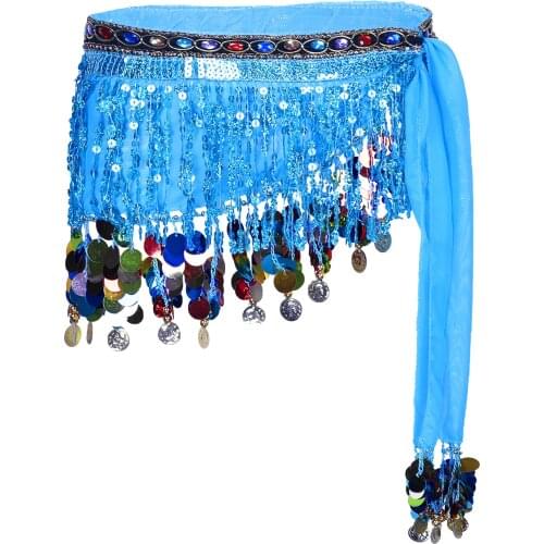 Shiny Sequined Tassel Waist Chain Lace-up Hip Scarf Skirt Women Belly Dancer Performance Costumes Belly Dance Bling Waist Chain