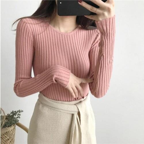 2021 Fashion Women Sweater Autumn Ribbed Knitted V-Neck Long Sleeve Solid Color Sexy Slim Tops Black Wild Ladies Clothing Hots