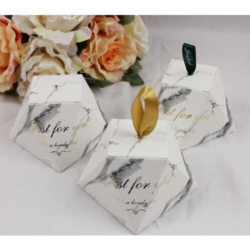10pcs Marble Diamond Wedding Favor And Sweet Gift Bags Candy Box For Wedding Baby Shower Birthday Guests Event Party Supplies