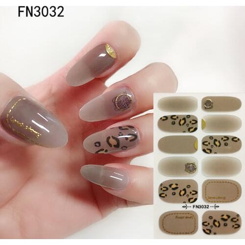 2021 Summer Leopard Designed Full Nail Art Wraps 3D Glitter Sequins Nail Stickers Decal Multicolor Strips Manicure for Nails