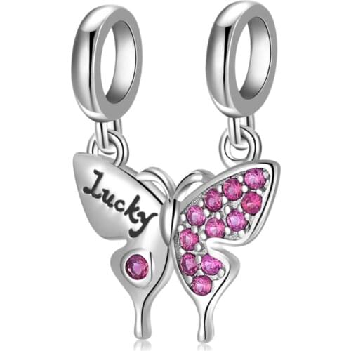 2021 Pendants Butterfly Pink Zircon New Silver Bead Fit Charm Original Pandora European Bracelet Charms for Jewelry Making